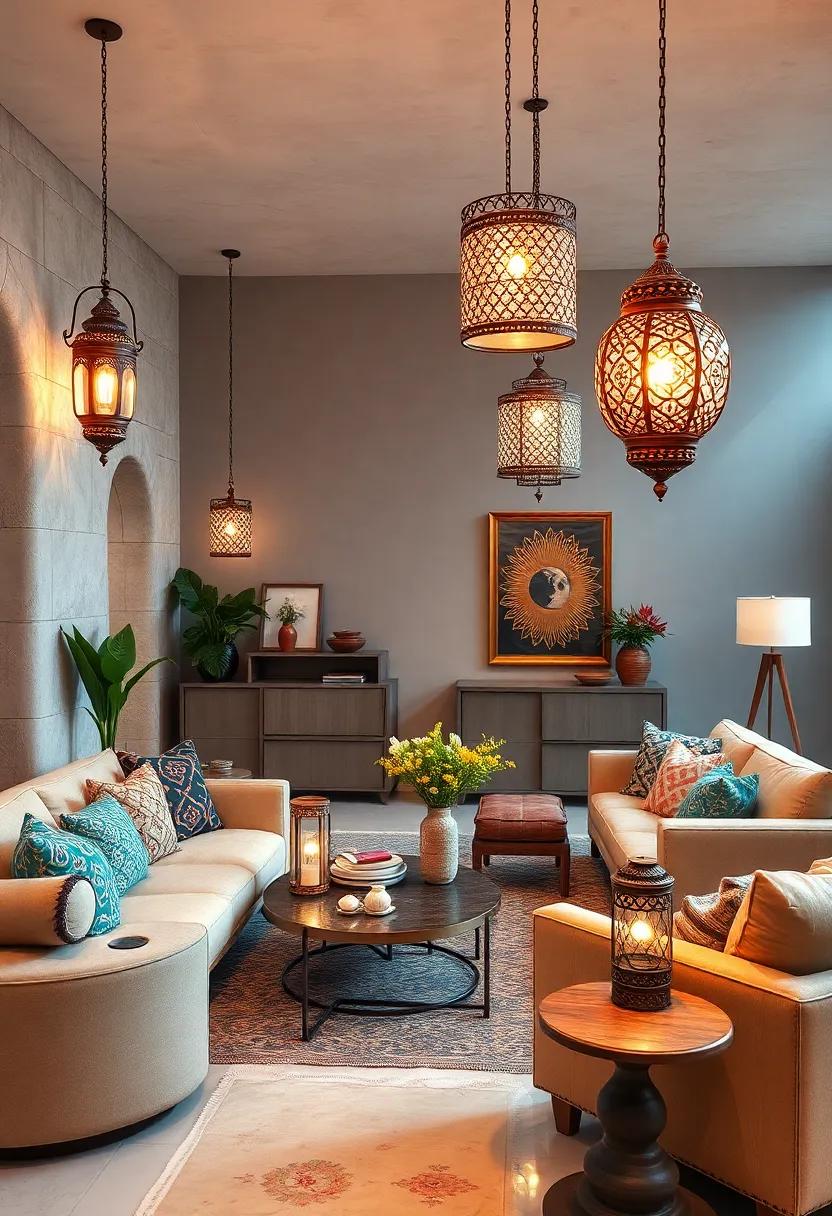 Moroccan Lanterns: Create an ‌exotic atmosphere with intricately designed lanterns that cast mesmerizing patterns‍ of light and ‌shadow across your living ​space