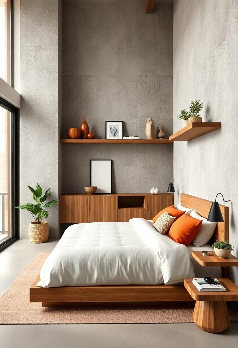 Floating shelves: Install floating wooden shelves for storage and display, adding functionality without overwhelming the space