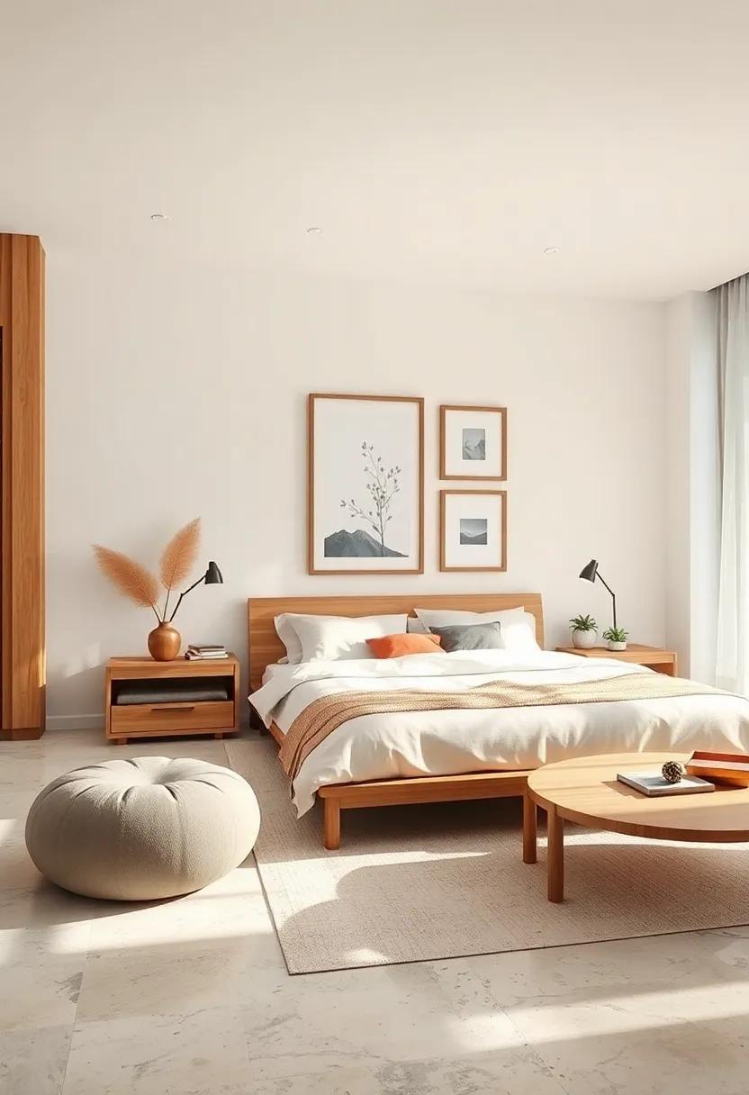 Minimal Art Displays: Select a few meaningful artworks or photographs framed in wood to introduce personality while maintaining simplicity