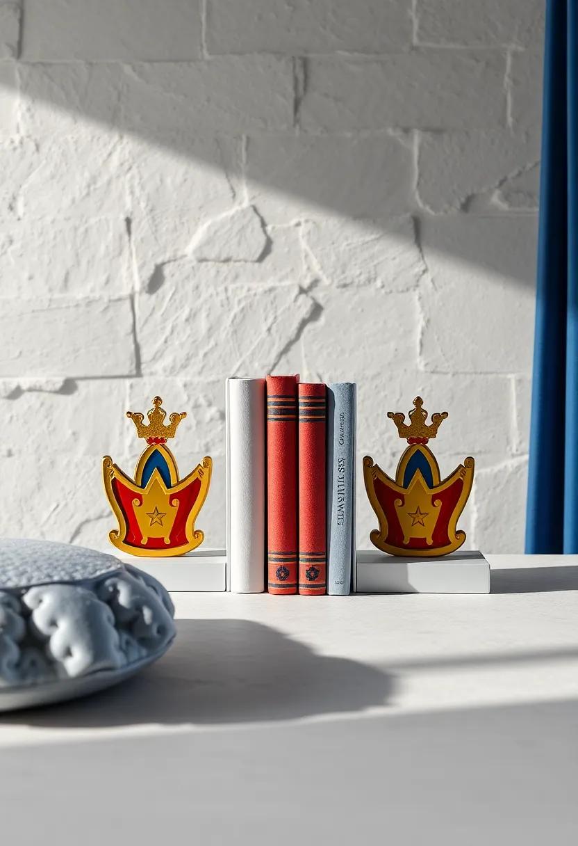 Crowned Bookends: ​Finish off your royal nursery with charming crowned bookends that hold together a collection of beloved tales