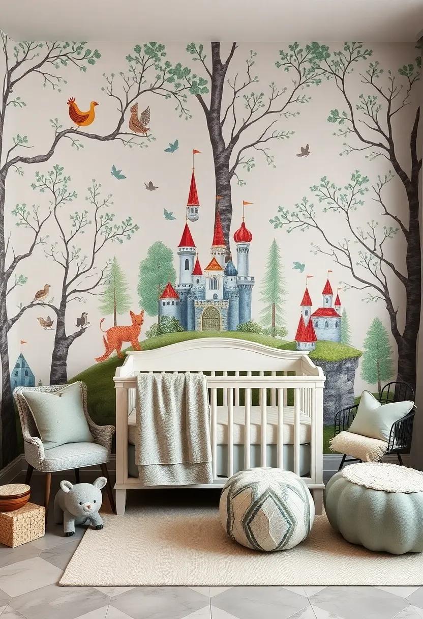 Enchanted Forest​ Wallpaper: Opt for whimsical forest-themed wallpaper ⁢adorned with⁣ charming⁢ creatures and castles for a magical atmosphere