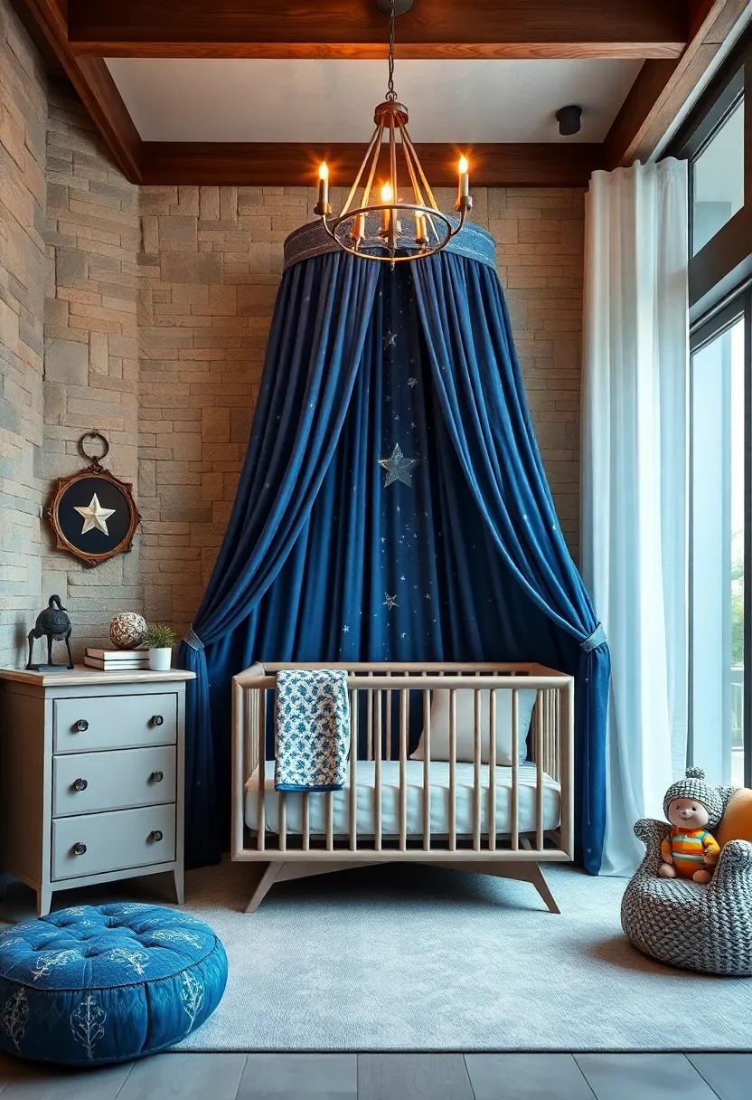 Starry Night Canopy: Hang a beautiful canopy over the crib​ that​ mimics a night sky filled with stars, providing a serene⁢ escape