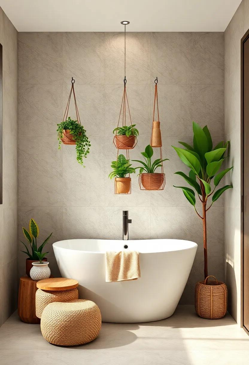 Hanging Planters: Bring nature indoors with hanging planters that not only beautify your bathroom but also save counter space