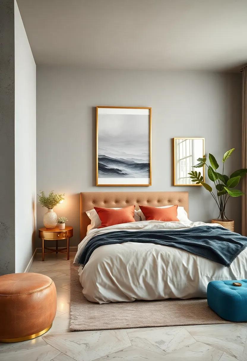 Champagne Gold⁢ Frames: frame artwork or mirrors‌ with a⁣ soft ⁣champagne gold to reflect ⁢light and add elegance‌ to your bedroom‌ decor