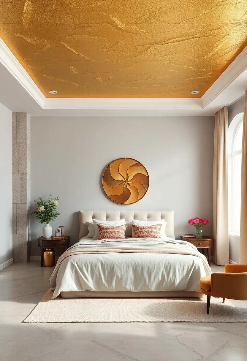 Gold Leaf Ceiling:‌ Elevate your space with a⁢ luxurious gold leaf finish​ on​ the ‌ceiling, adding an unexpected opulence that ⁢catches the eye