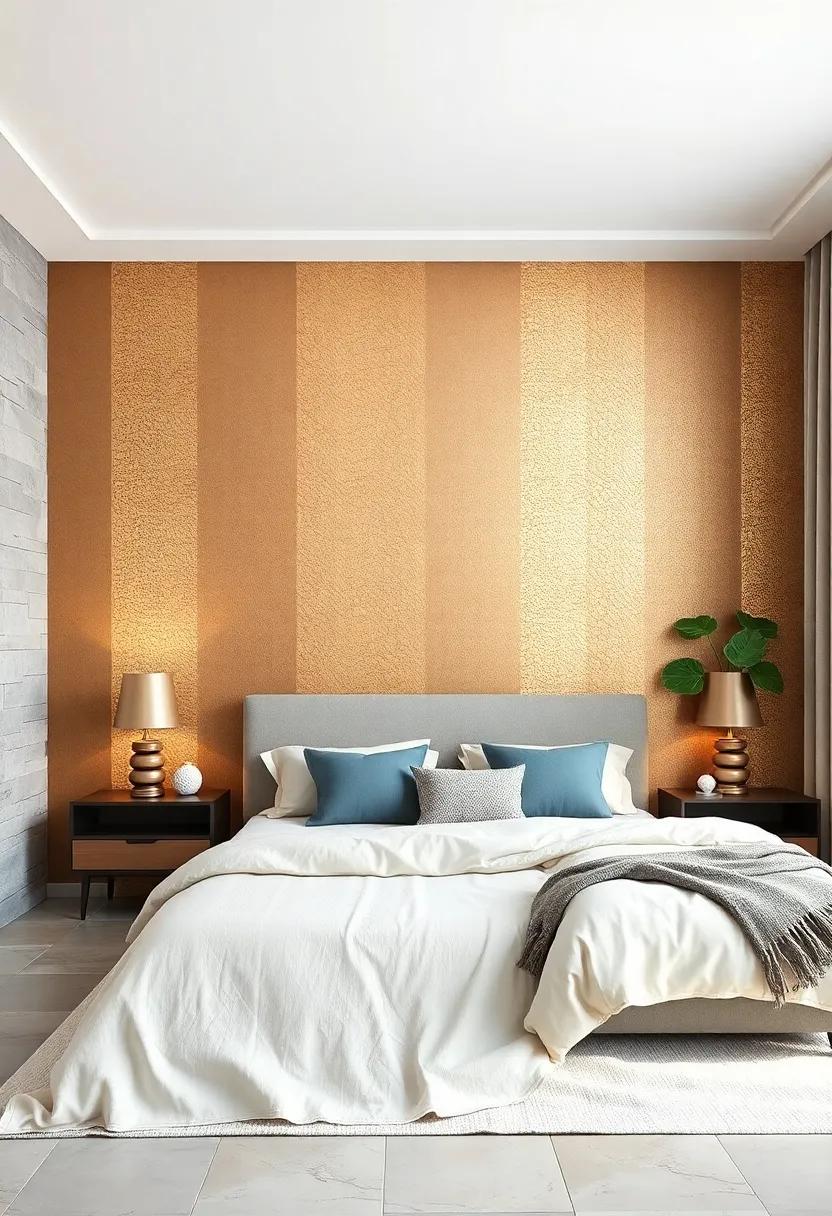 Metallic Striped Walls: Use painter's tape to create ‌bold ‌metallic stripes, setting a trendy ‍tone⁢ that harmonizes with your​ overall design