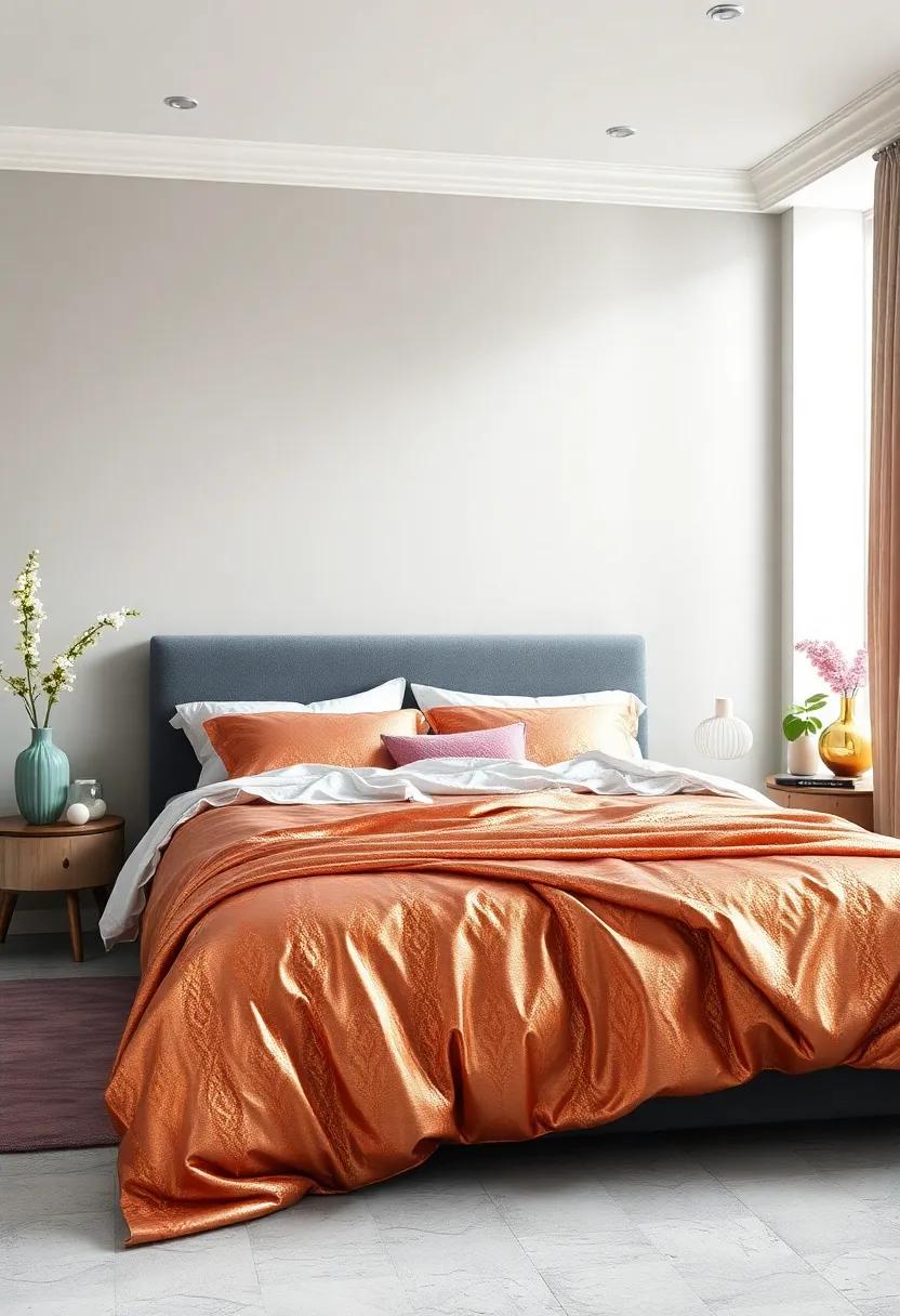 Vibrant Metallic Bedspread: A bedspread⁣ featuring metallic threads or accents is an excellent way to introduce luxury without ⁣overwhelming ⁣the room