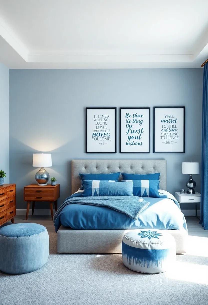 Inspirational Quotes: Frame​ and hang motivational quotes in blue typography to encourage positivity and⁤ ambition⁤ in⁢ the space