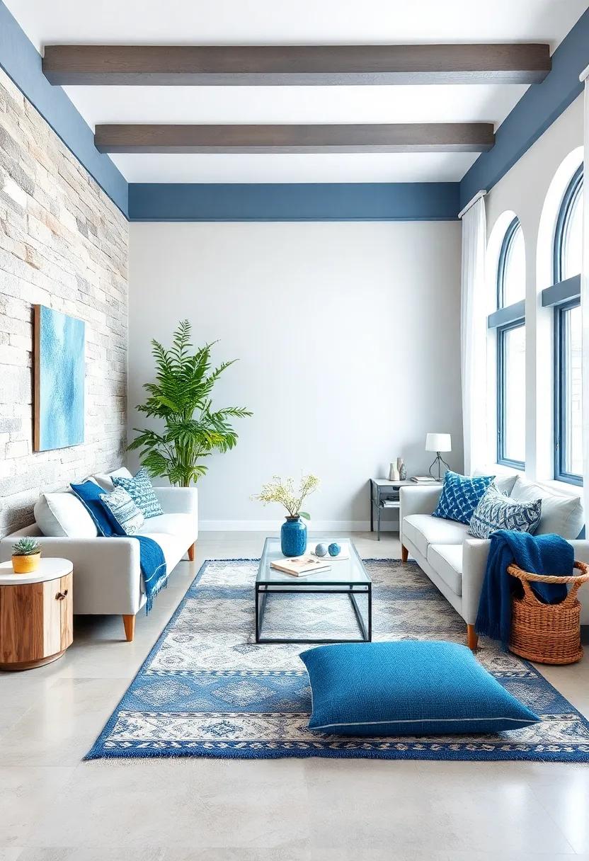 Layered Textiles: Use a mix of blue and white cushions, throws, and ‌rugs ⁢with⁣ different patterns to create a‍ cozy and inviting atmosphere