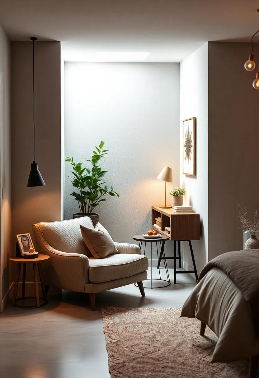 The Corner Nook: Utilize an unused corner‌ to create a cozy reading nook​ with a plush chair and ⁣a small side table, perfect for winding down