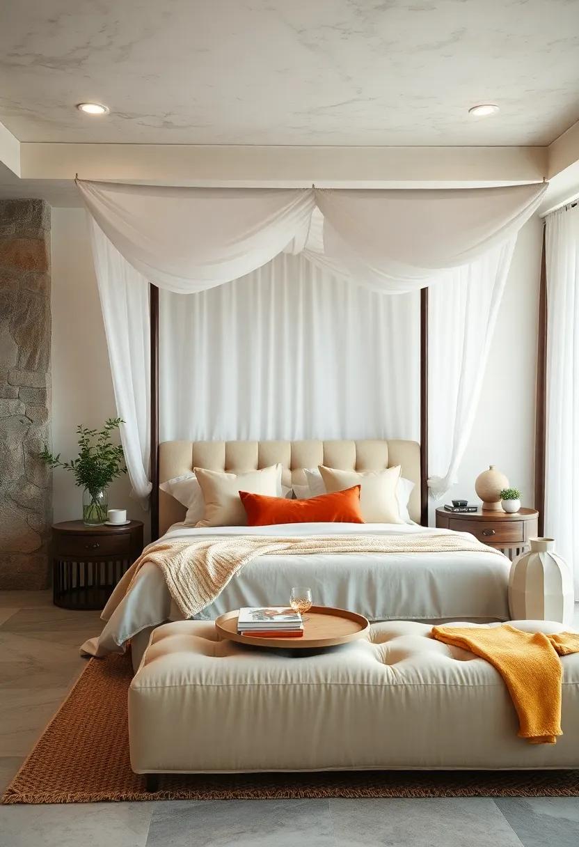 Cozy Canopy Bed: A four-poster ⁤bed ‍wrapped in light ⁤fabric creates a luxurious, enveloping retreat that feels like‌ a ​haven