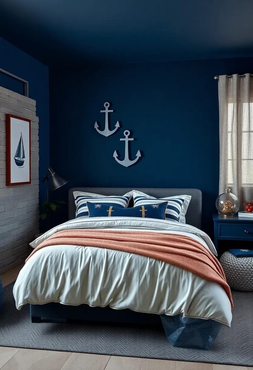 Nautical Vibes: ‍Add⁢ a⁣ nautical touch with striped bedding and decorative anchors,⁢ playing on the​ dark blue theme reminiscent​ of the ocean