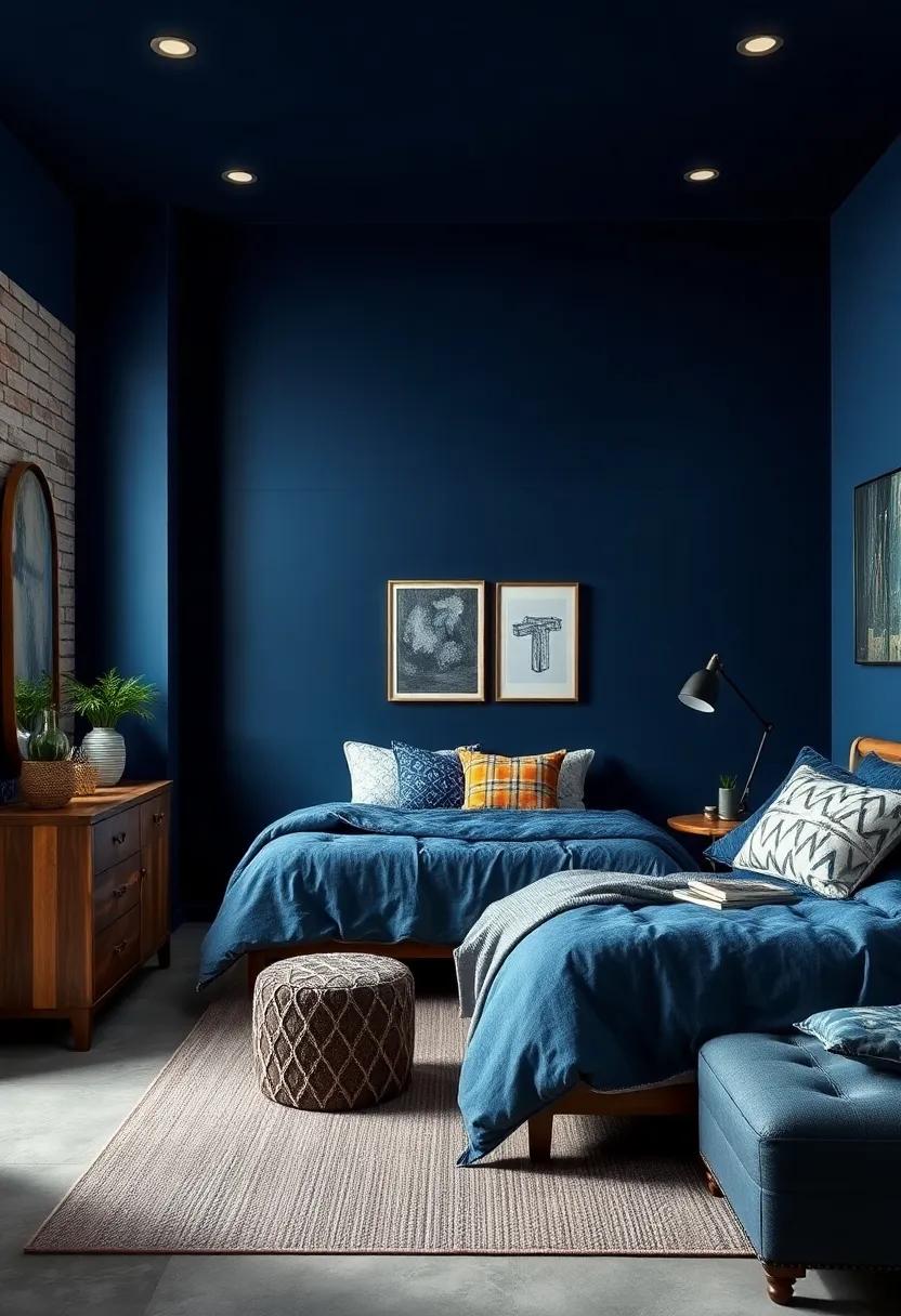 Vintage ‌Finds: Incorporate vintage ⁤furniture ‌pieces for a ​unique contrast, showcasing character and charm‍ against⁢ the sleek dark blue theme