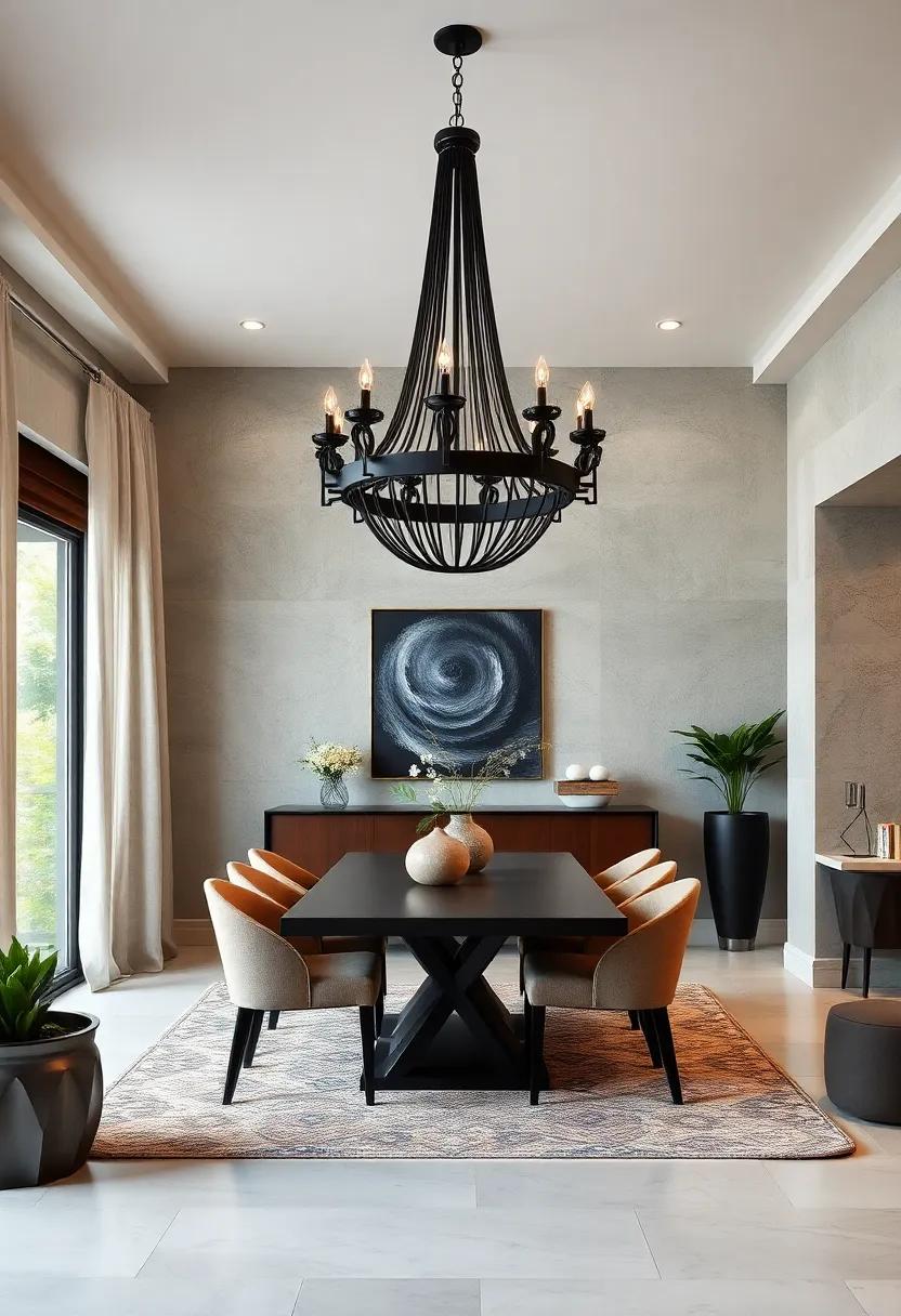 Bold Black: Make a⁣ statement ‍with a ‍dramatic black chandelier that exudes⁢ sophistication ‌and pairs beautifully with lighter decor ⁣for a striking contrast