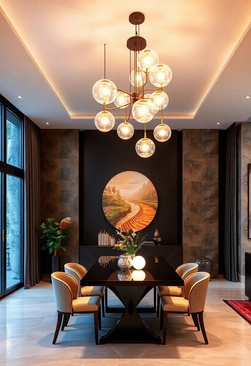 globe Lights: Illuminate⁣ your dining experience ⁣with a series of globe-shaped‌ pendant ⁢lights clustered together, creating an intimate‍ yet stylish atmosphere