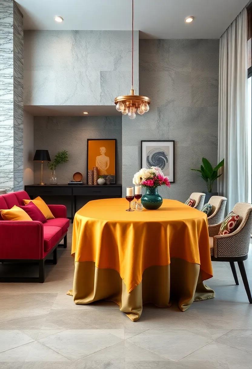 Choose an Interesting Tablecloth: A ​unique table covering can ​instantly elevate the dining experience and set the tone for the meal