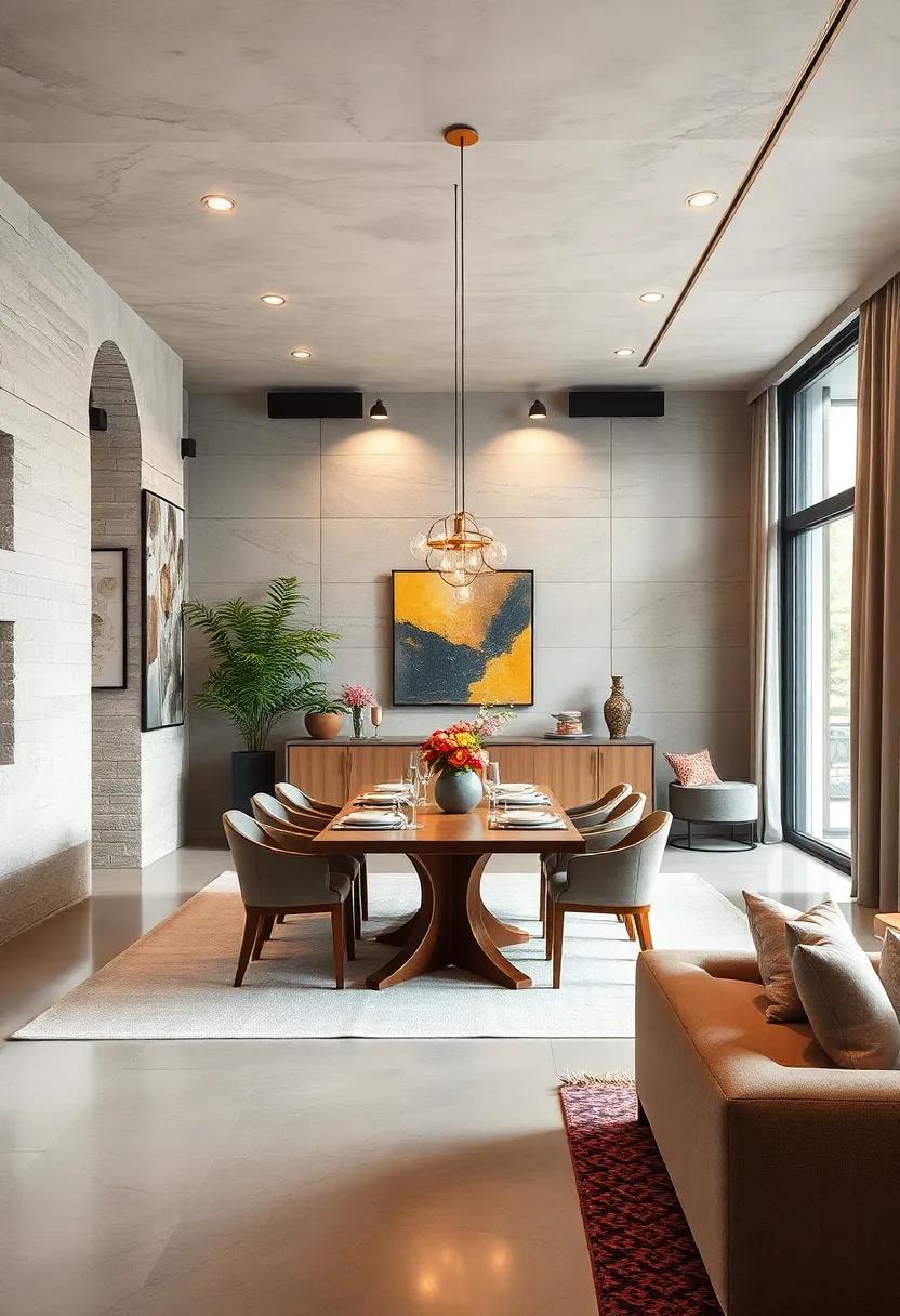 Create Zones: Divide the room into functional areas, such as dining and entertaining, to make the space more versatile and engaging