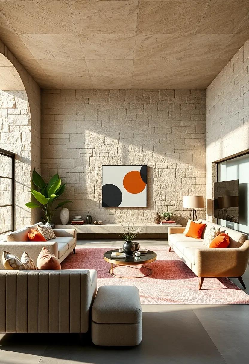 Play with Shapes: Mix geometric patterns​ with organic shapes to ‌balance the strict ‌lines of the stone walls and ⁣add visual‍ interest