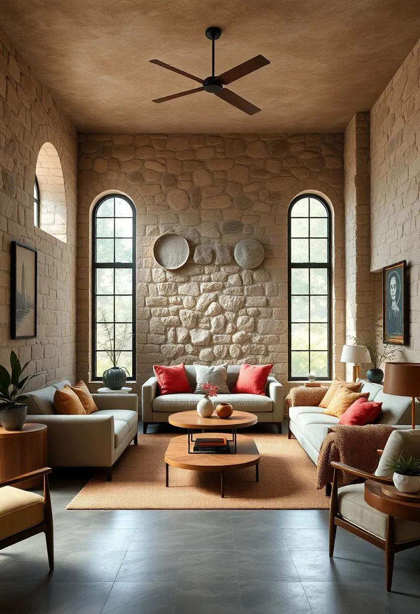 Incorporate ⁤Unique Stone Elements: ‌Include a statement stone table ⁣or ⁢side table to ​tie in the wall's​ natural‍ beauty