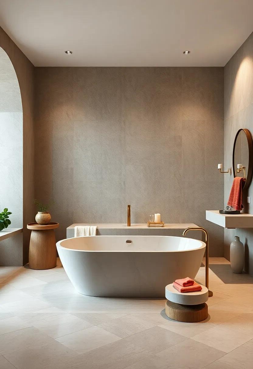 Add a ‍touch of elegance with a freestanding soaking tub ‌made from ⁣travertine, turning a simple bath into ‍a luxurious retreat