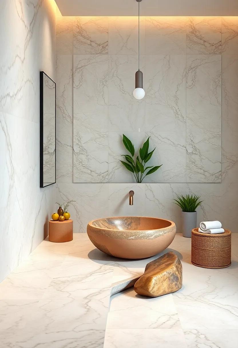 Choose smooth river rocks for a unique sink basin,⁢ blending utility with nature, and complementing a whimsical‌ bathroom theme