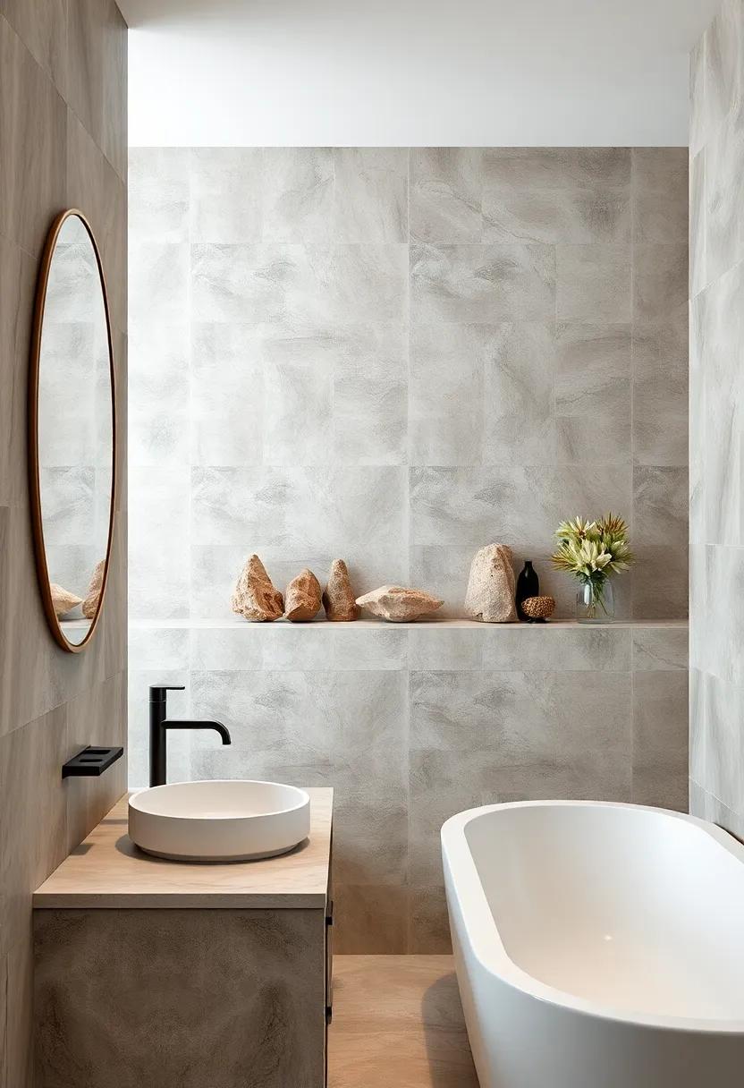 Curate a collection ​of natural stone artifacts on a shelf, marrying functionality with artistic expression ⁣and further enhancing your bathroom's unique charm
