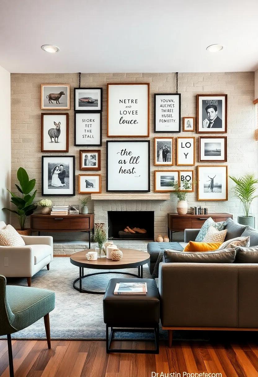 Create a gallery ‍wall⁤ with a⁣ mix of ‌frames in varying sizes,showcasing⁤ family photos alongside favorite quotes and art pieces