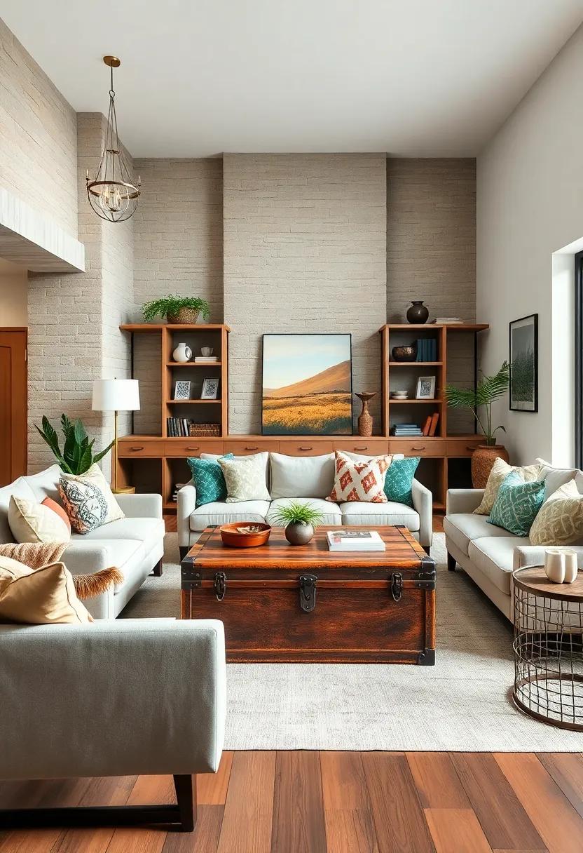 Position a vintage trunk or an antique chest as a coffee ⁣table for added storage and a nostalgic touch that prompts‌ conversation