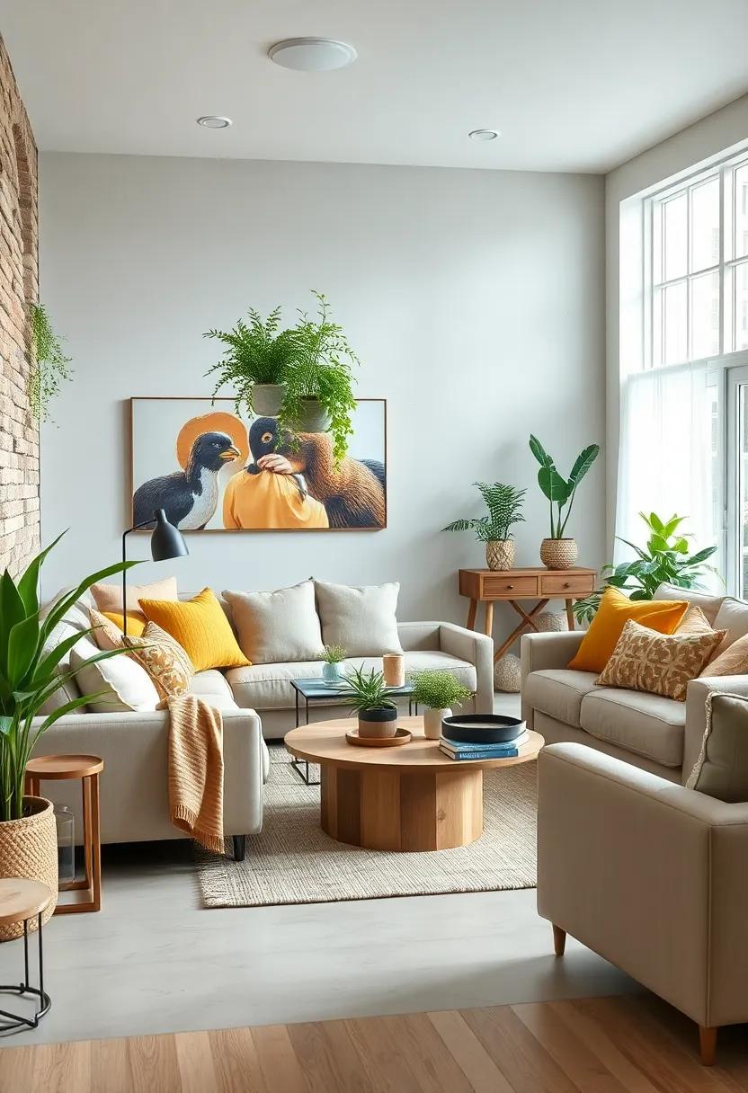 Incorporate greenery with potted plants or hanging herbs to bring life and freshness into ⁤your​ living room