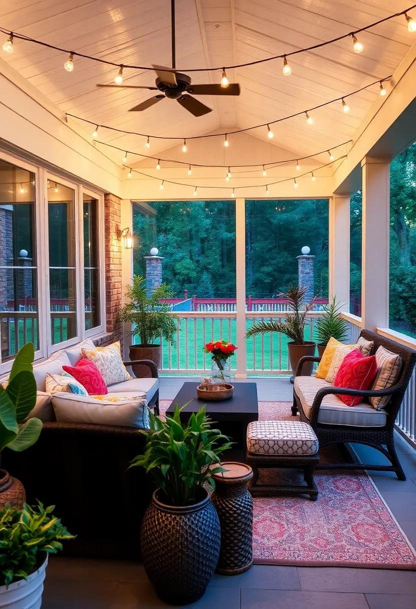 Illuminate with String Lights: Drape ⁣string lights overhead to⁣ set a‍ warm and inviting ​ambiance‍ as ⁤the sun⁢ sets, transforming your porch into a magical retreat