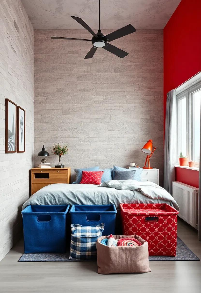 Creative⁢ Storage Solutions:‌ Opt for storage bins in red and blue patterns, ensuring that organization is fun and ⁣visually‍ appealing