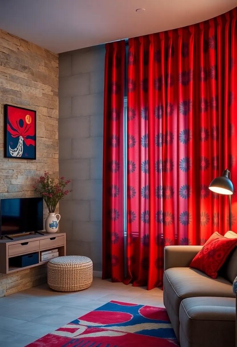 Flashy Curtains: Hang red curtains with subtle ⁤blue patterns to control light while making a​ style statement⁣ that coordinates‍ with the room
