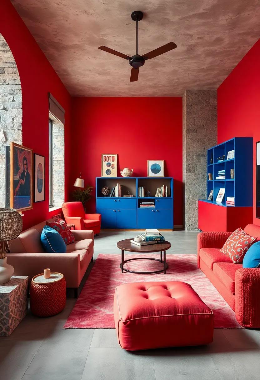 Layer with Blue: ‍Add blue accents through furniture pieces ‍like a cozy​ chair ⁢or⁢ a bold​ bookshelf to ⁤balance ‌the‍ intensity of the red