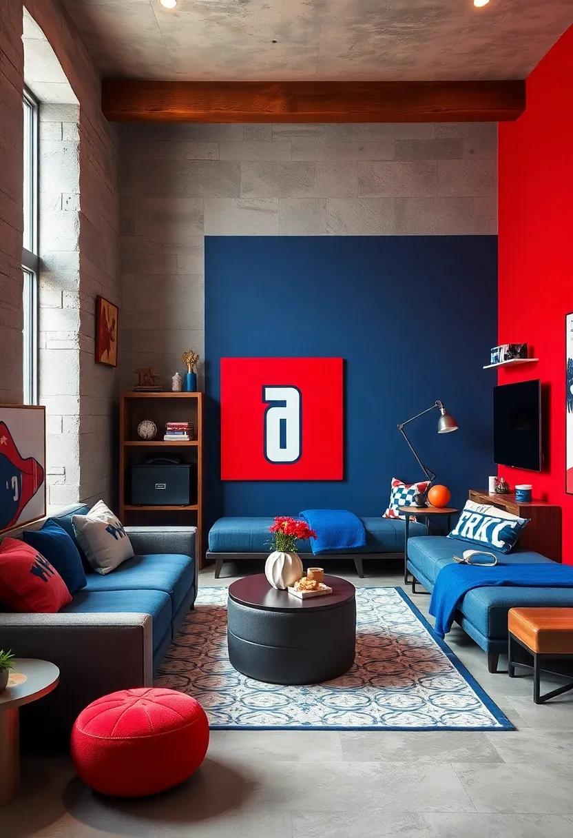 sporty ⁢Vibes:​ Incorporate sports-themed decor​ featuring​ team colors of red and⁣ blue for the young athlete's space