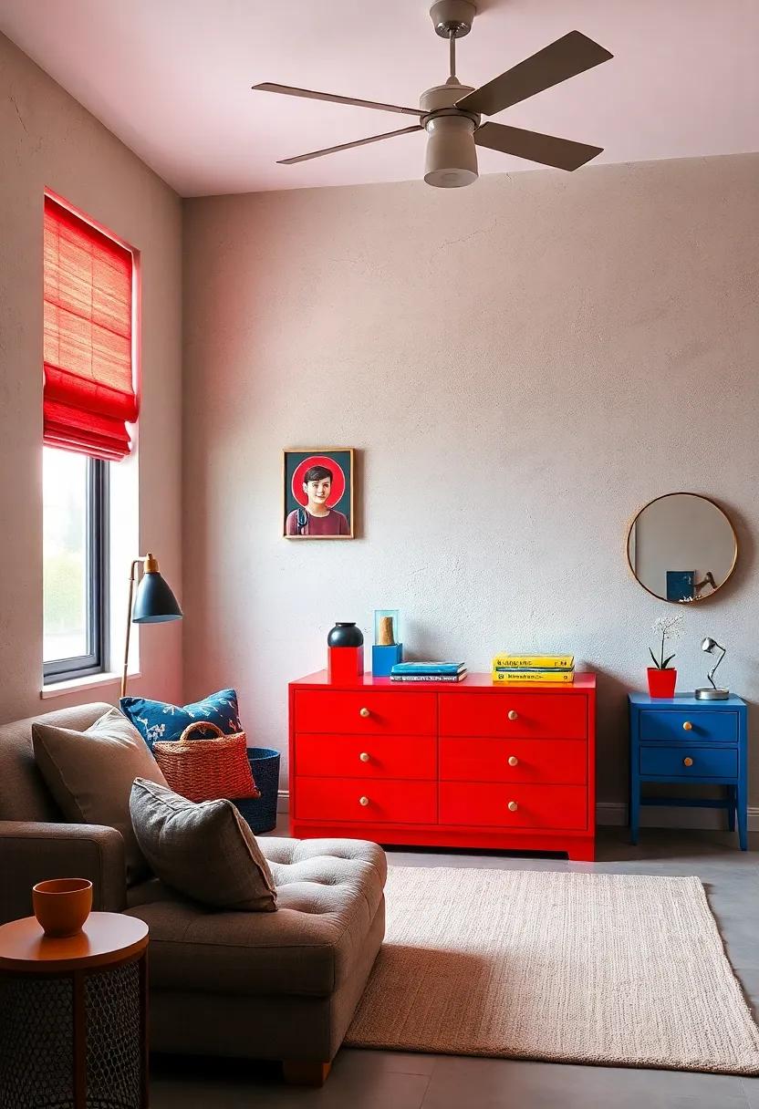 Statement Furniture: Invest in a stunning red dresser or ‌blue nightstand that serves as a functional piece while drawing ‍attention to the room