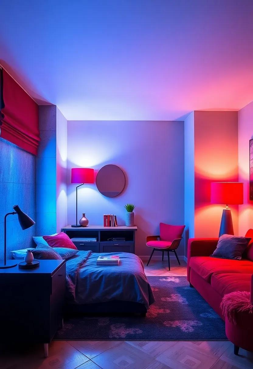 Transform with lighting: Opt for​ blue lamps or red‌ lampshades to⁣ create‌ a ⁤dynamic‌ ambience that suits different moods⁣ throughout the⁢ day