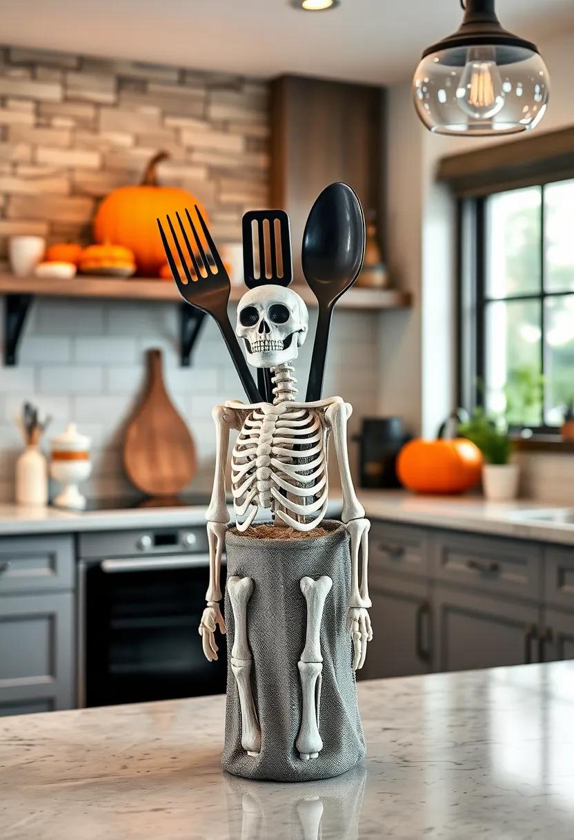 Skeleton Utensil Holder: Transform ⁣an ordinary utensil holder into a spooky skeleton by enveloping it with faux bones, perfect for keeping your cooking tools at hand while adding ‍character