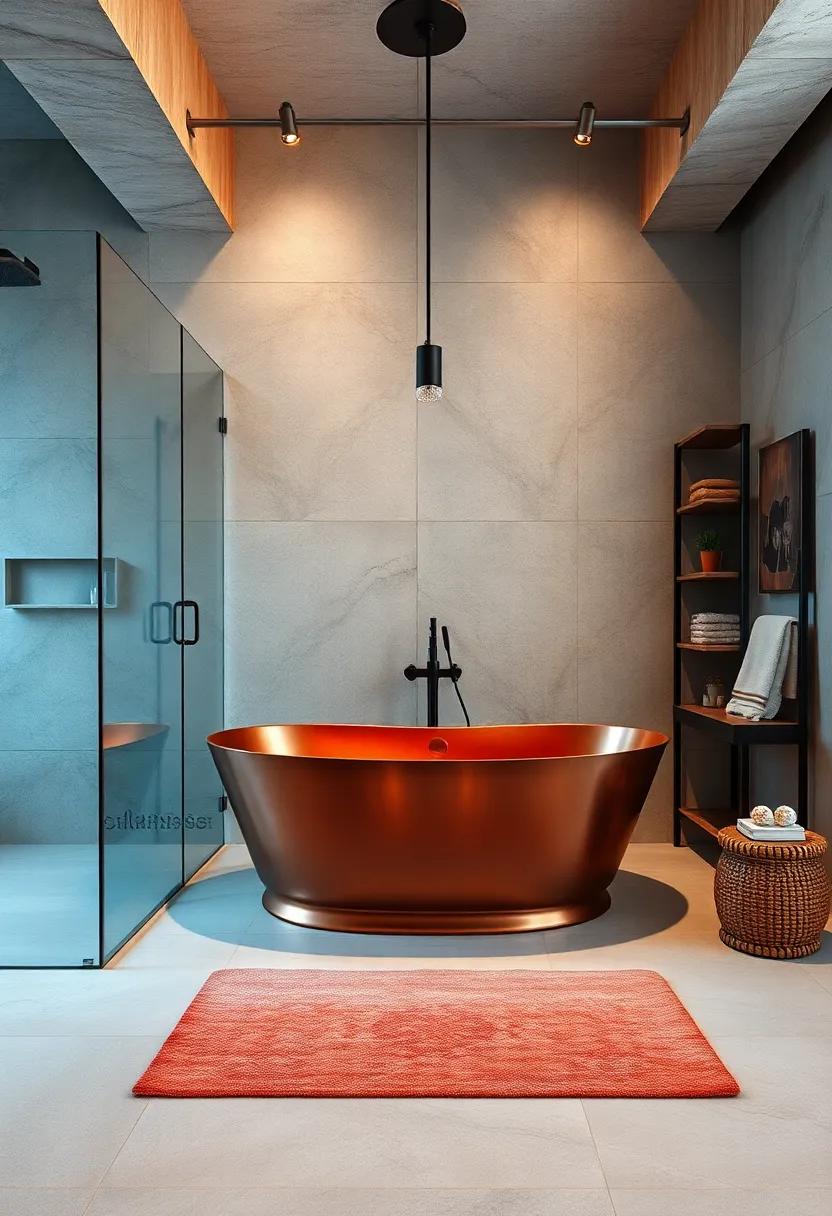 Freestanding Copper Bathtub: Make a statement ⁣with ⁣a freestanding ⁢copper‍ bathtub that serves as a stunning centerpiece, drawing the eye and inviting‍ relaxation