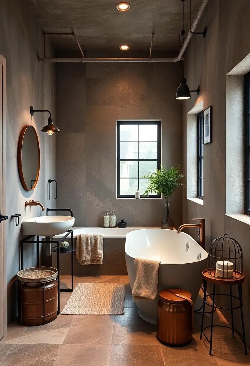Industrial Fixtures:‍ Choose‌ plumbing fixtures in antique copper finishes that mimic the ⁢look⁢ of aged metal, ​enhancing the industrial theme of your bathroom
