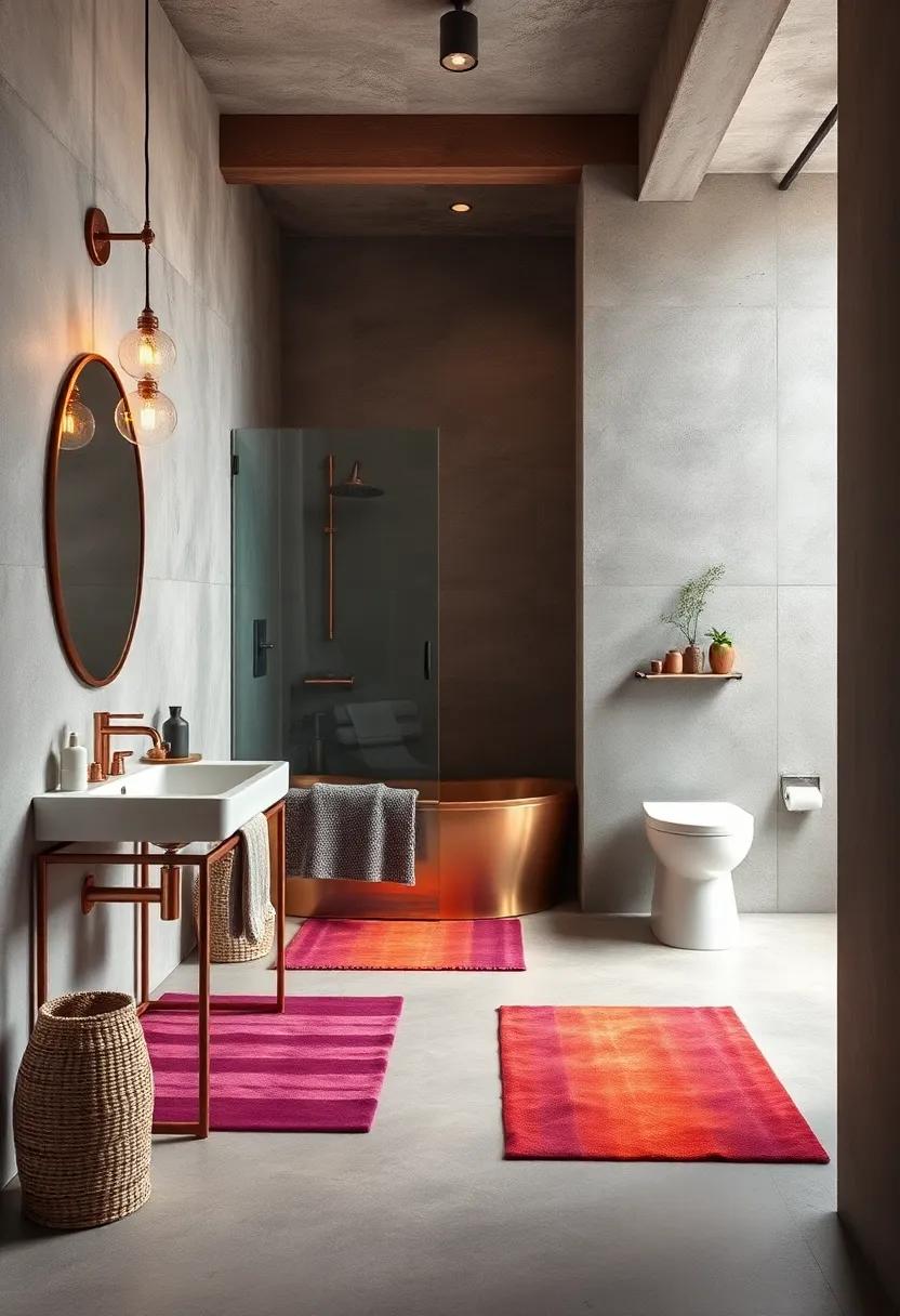 Layered Textiles: Introduce ​plush towels and rugs in deep hues that complement copper, softening the industrial feel while maintaining a ‍chic appearance