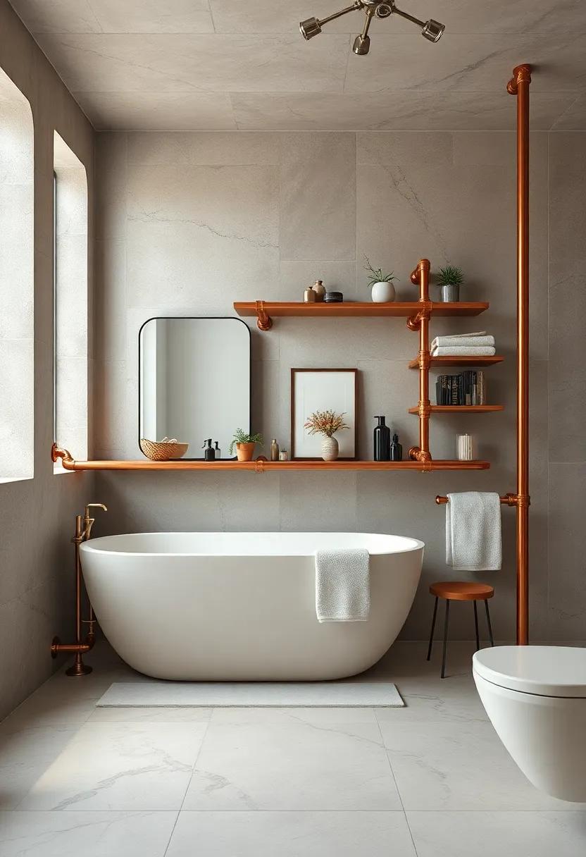 Open Shelving: ‌Use copper pipes to create an open shelf system that ⁣showcases decorative items and⁢ neatly stacks towels for functional beauty