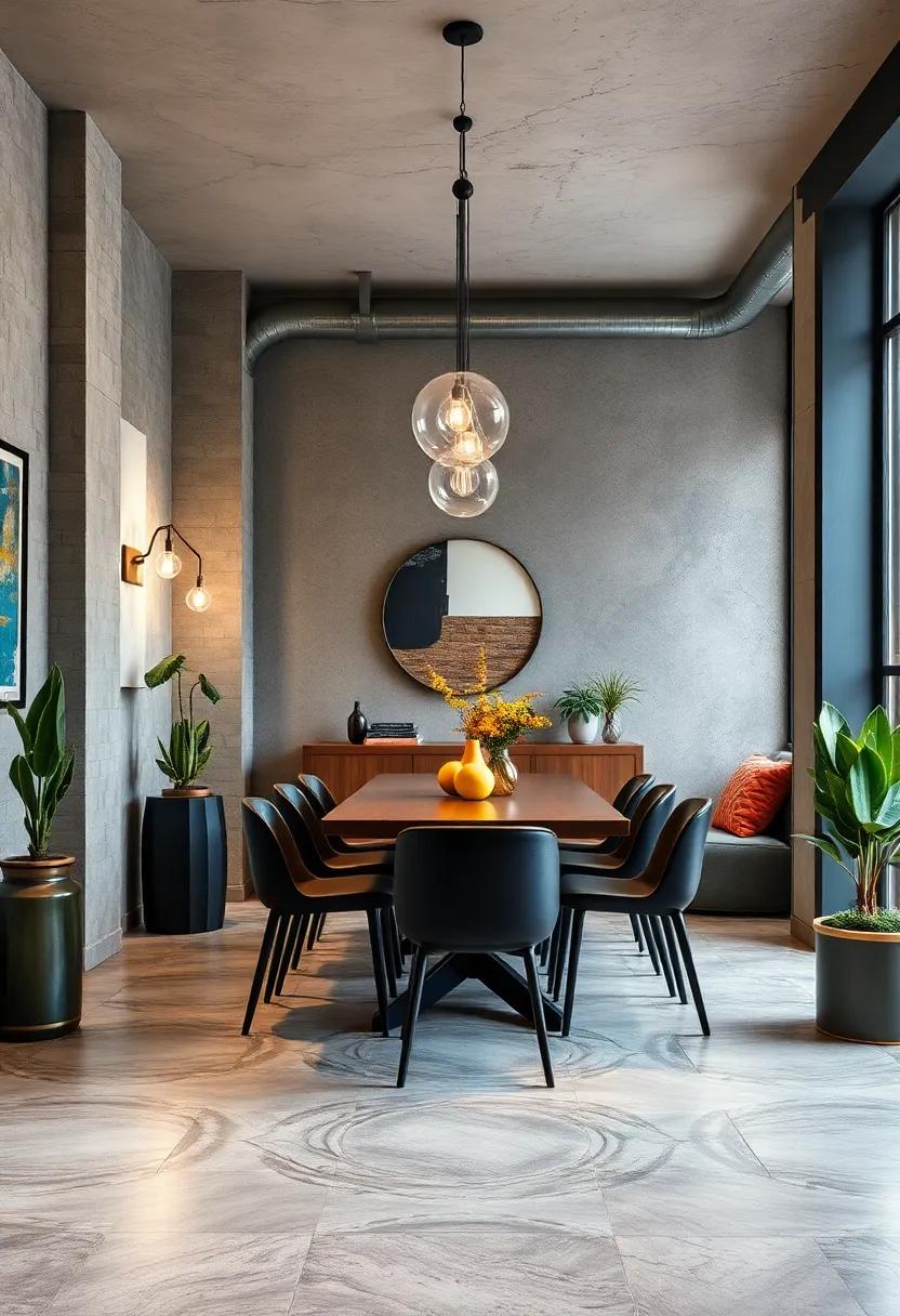 Bold Patterns: Step into⁢ a dining room that ‍boldly incorporates patterned wallpaper ‍or floor tiles, creating visual interest‌ amid the industrial backdrop