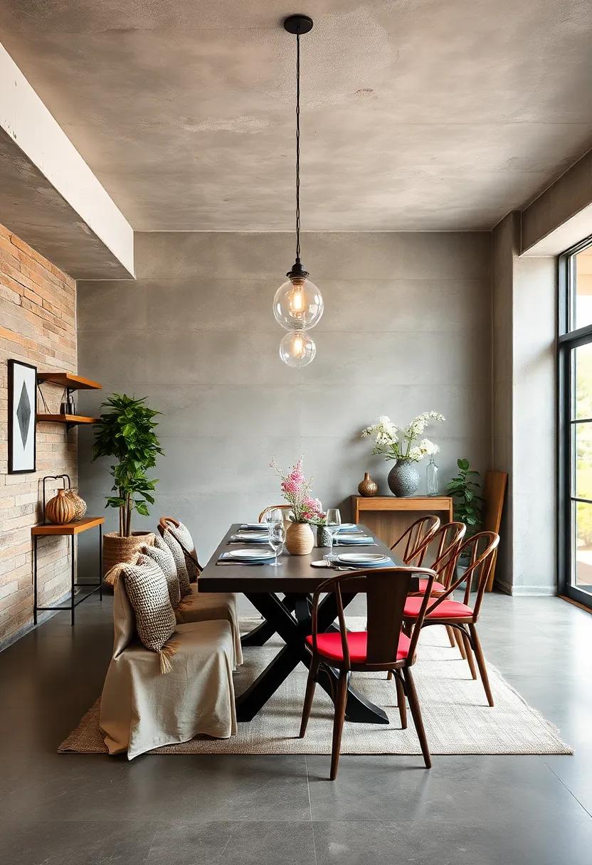 Eco-Friendly Design: Check out a sustainable ​industrial dining room that emphasizes reclaimed materials and energy-efficient lighting, marrying aesthetic with eco-consciousness