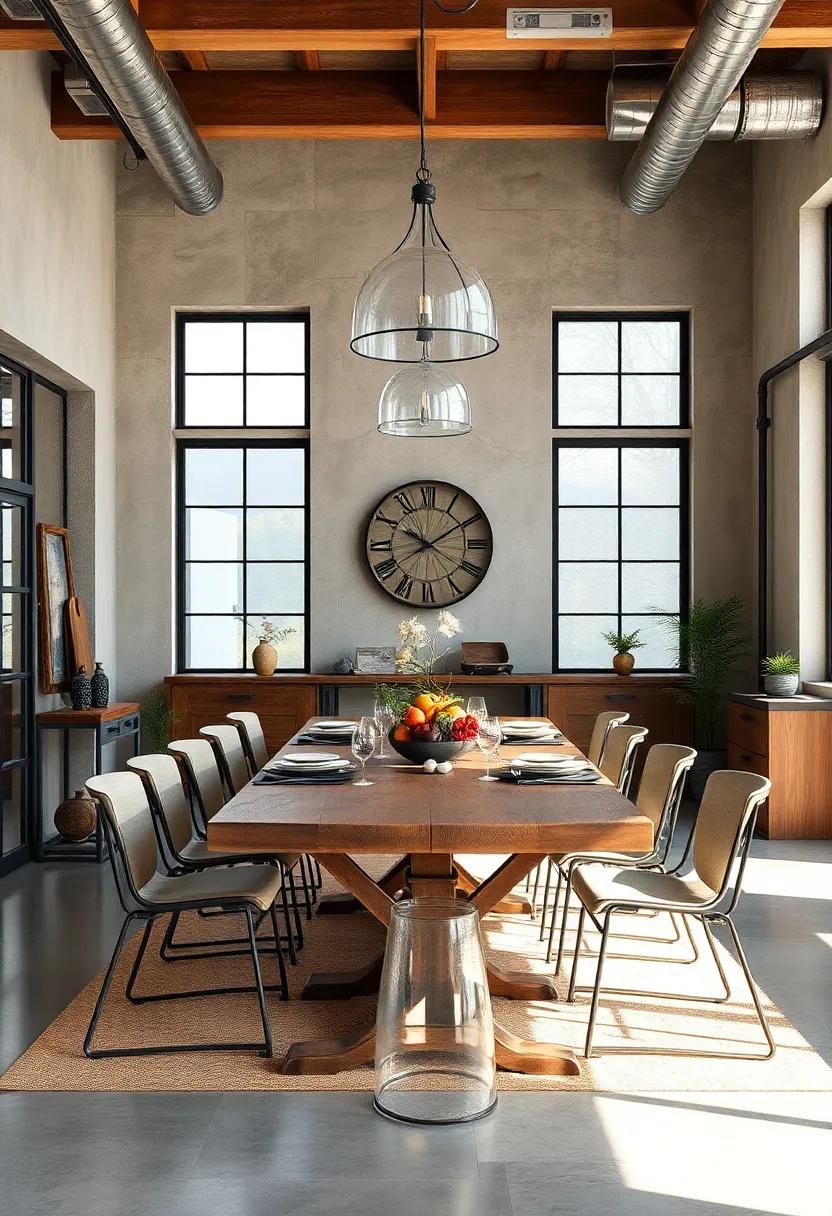 Farmhouse Fusion: ‌Witness a ⁢unique blend of industrial and farmhouse styles, featuring a rustic wooden table paired with metal accents and vintage decor