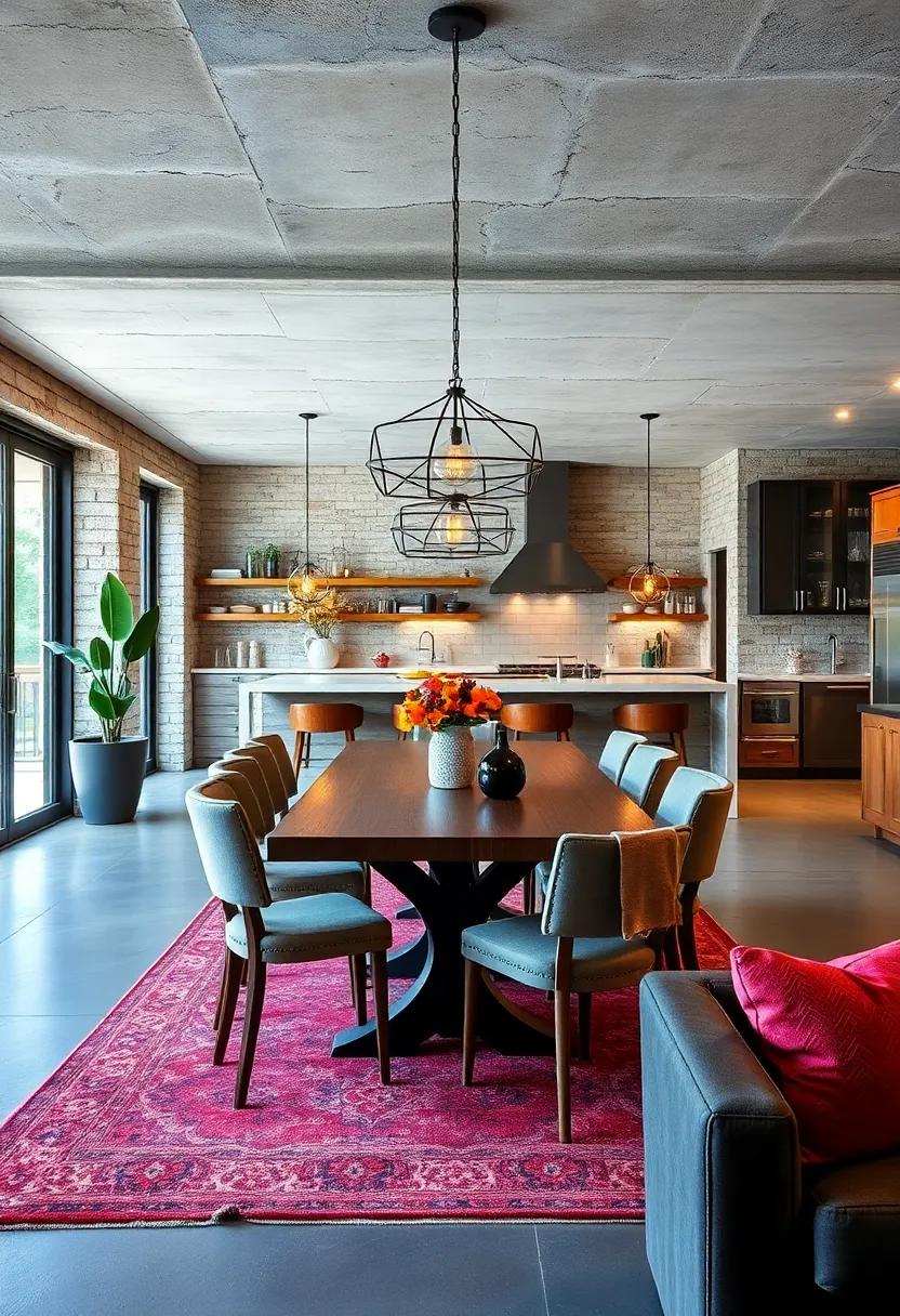 Open Concept⁤ Living: Discover how an ​open concept design merges the dining area with the kitchen, showcasing a seamless flow enhanced by industrial⁢ finishes