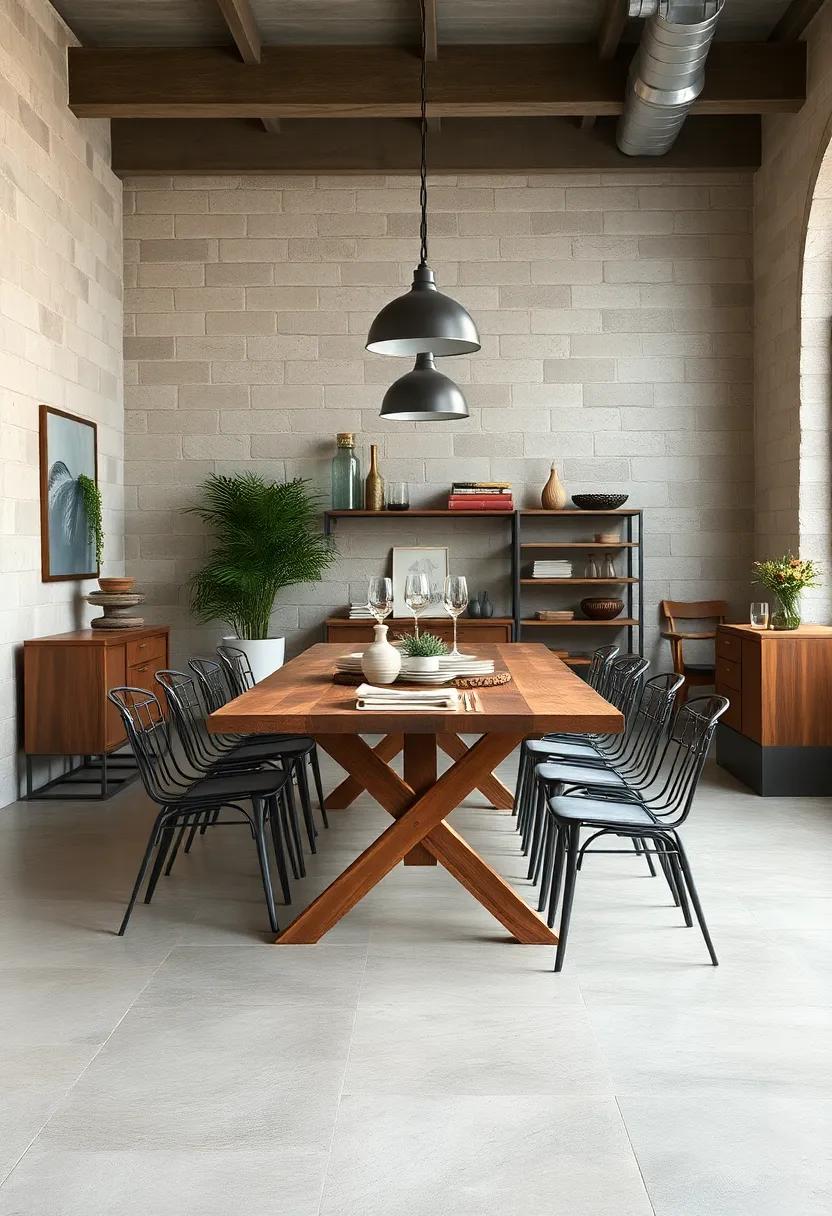 Raw Elegance: Discover a dining ‌room that combines reclaimed wood tables with metal chairs, creating an effortlessly stylish space that celebrates imperfection