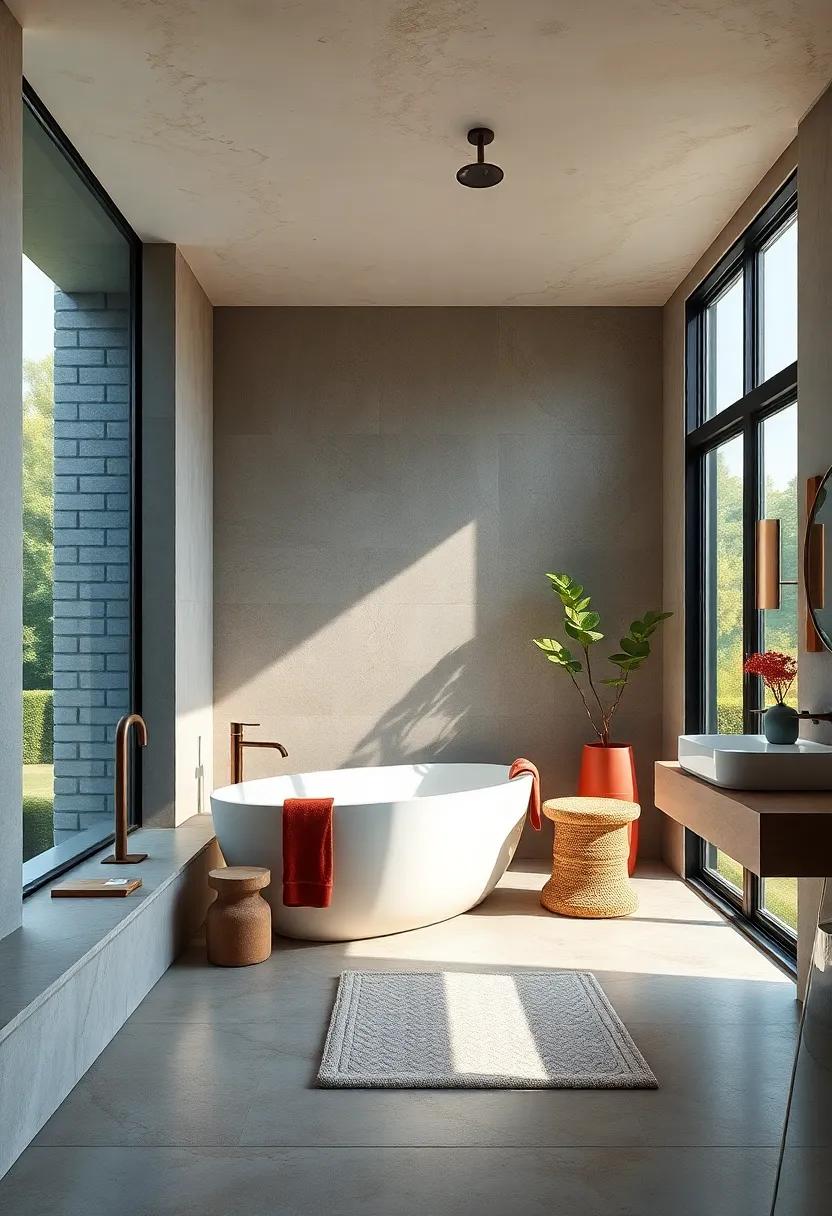 Outdoor Views: If possible, design your bathroom with large windows or glass doors that invite natural light and views of surrounding nature for a calming effect