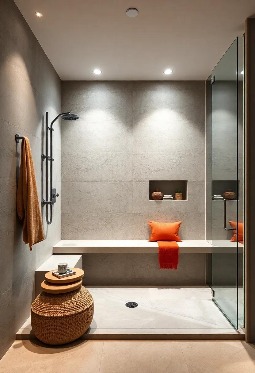 Walk-In Showers: Create a spacious walk-in shower complete with a‌ built-in ⁣bench and​ niche for toiletries, adding both luxury and ​practicality
