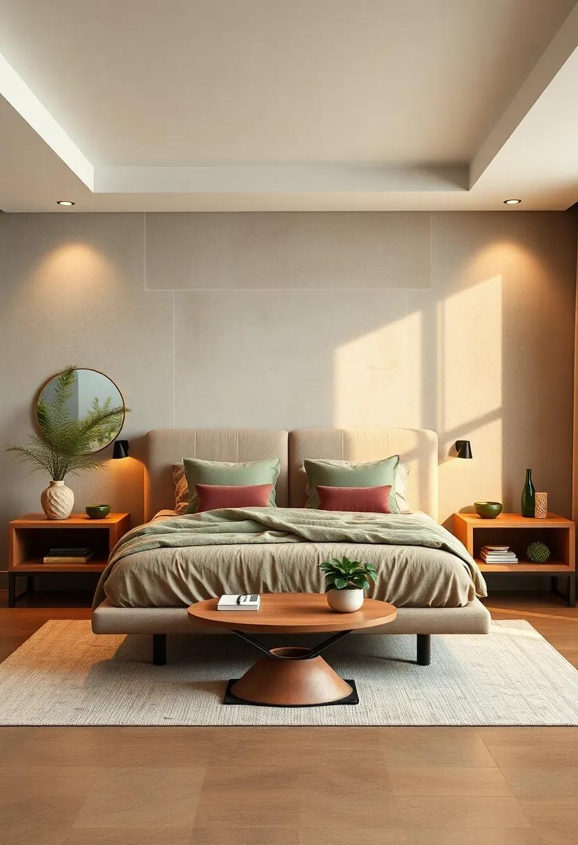 Earthy Tones: Dive into a warm color palette where soft⁤ browns and greens in floating nightstands create a soothing ​connection with nature, ideal for a restful ⁣retreat