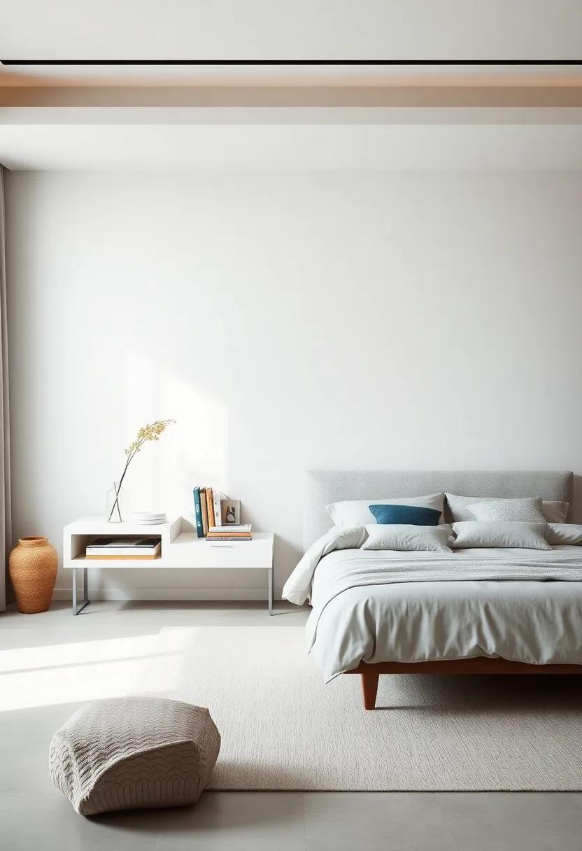 Embrace Minimalism:⁤ Discover a serene bedroom with a sleek ⁤white floating nightstand that seamlessly ‌blends into a light-colored wall, creating ⁣a calm, spacious ambiance